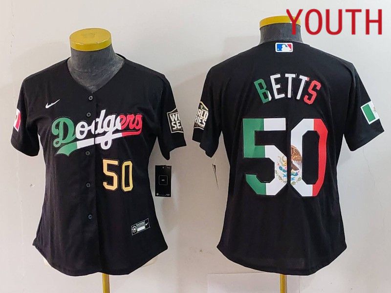 Youth Los Angeles Dodgers #50 Betts Black Fashion Nike 2024 MLB Jersey style 7244